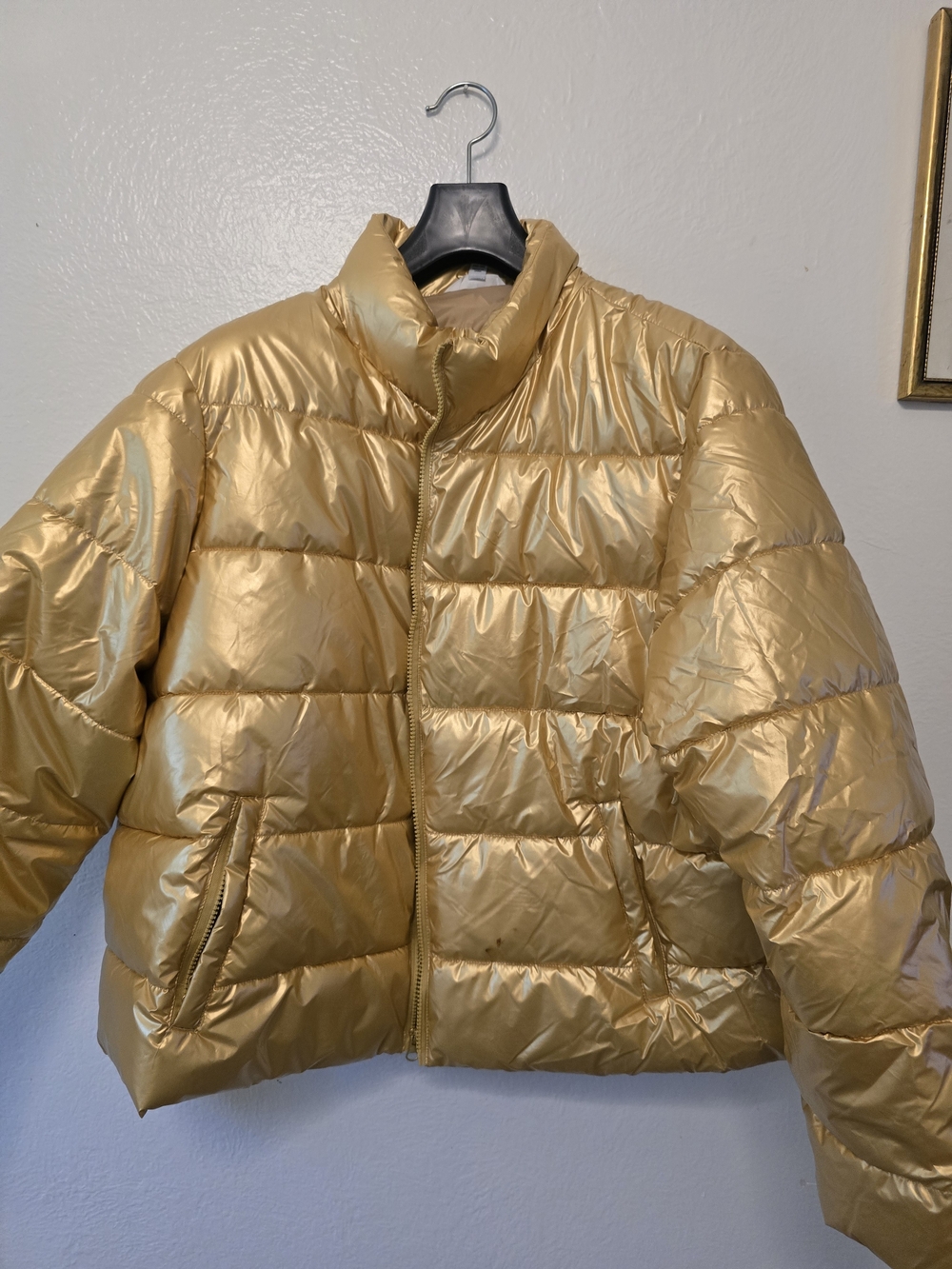 Time and Tru Shiny Gold Quilted Puffer Jacket